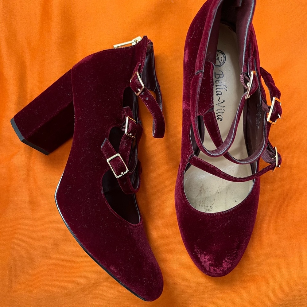 Burgundy velvet heels
